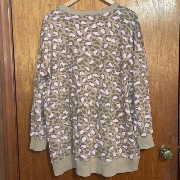 •EASEL•PARCHMENT LEOPARD PRINT CREWNECK KNIT LONG SLEEVE DRESS W/POCKETS LARGE - Picture 6 of 11